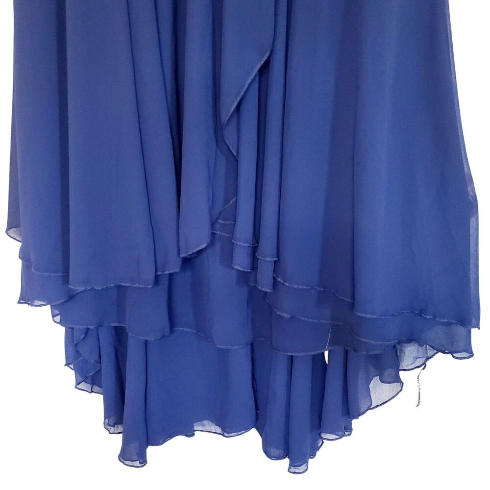 Blue Lace Chiffon Evening Gown Dress Floral V-Neck Sleeves High-Low Hem Size 2XL - Picture 9 of 16